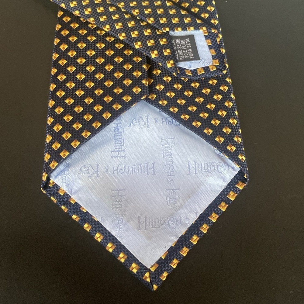 Hilditch & Key Saks Fifth Avenue Classic Silk Tie Made In England Navy Gold Geo — image 4 of 5